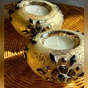 Set of 2 beautiful crackle glass votive holders